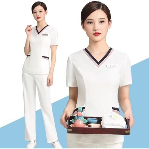 Female Beauty Salon Cosmetologist Short Sleeve Work Clothes Waitress Clothing Hotel Uniform Reception Manicurist Uniform