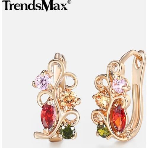 Red Pink Green Cubic Zircon Flower Earrings For Women 585 Rose Gold Earrings Woman Hot Party Wedding Jewelry Gifts KGE103