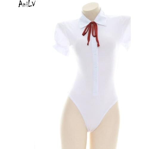 AniLV School Girl White Shirt Bodysuit Swimsuit Costume Studnet Waiter Swimwear Uniform Temptation Lingerie Cosplay