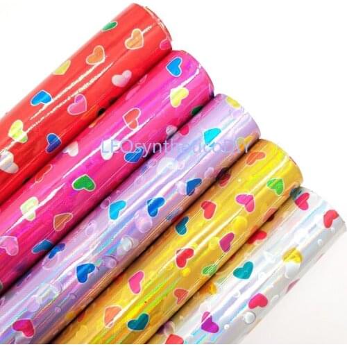 1PC 21X29CM Synthetic Letaher, Cuero Sintetico Printed Hearts Leather, Smooth Iridescent Leather for Valentines Day T77