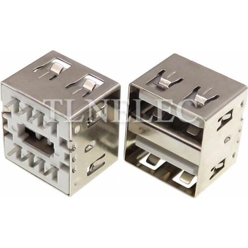 10pcs USB 2.0 Type-A Double Famale Plug Connector 8 Pins Straight Edge Socket Port Jack 180 Degree Vertical DIP Receptacle