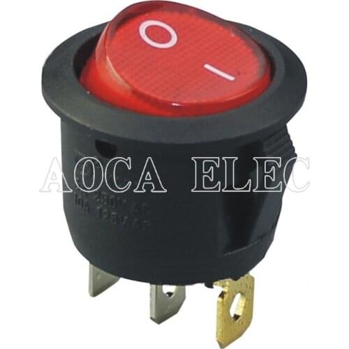 100PCS KCD1-5-101N 20MM Round 3 Pin Rocker Switch Single Pole ON OFF With 12V/24/220V Lamp
