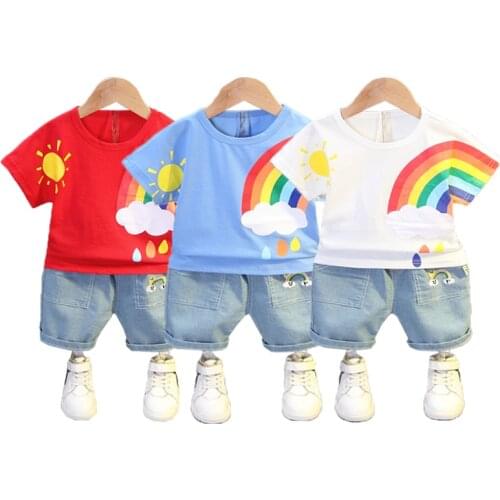 2021 Summer Children Clothing Sets Baby Boys Casual Clothes Toddler Infant Rainbow T Shirt Shorts 2pcs Outifts Kids Tracksuits
