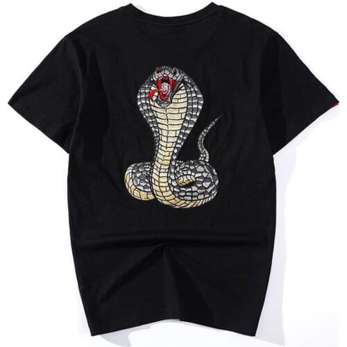 2021 Summer 100% Cotton Oversized T Shirt Men Cobra Embroidery Short Sleeve Tshirt Harajuku Goth Fashion Anime Top Tee Clothes