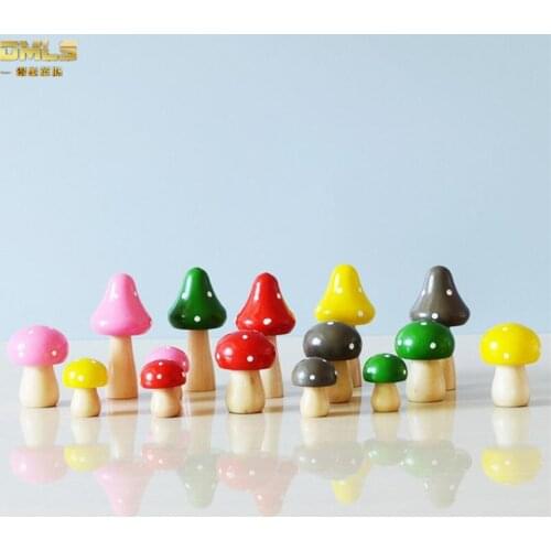 3 Pcs/set Cute Mushrooms Succulent Plants Solid Wood Artware Figurines Delicate Gift Home Decor Table Ornament Miniature