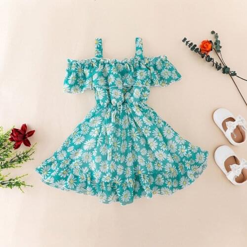 4# Summer Girls Dress Fashion 2021 Toddler Kid Baby Girls Floral Print Casual Ruffle Slip Dress Party Princess 1-6 Years Vestido