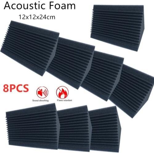 8PCS 12 X 12 X 24 Cm Acoustic Foam Red/Black Bass Trap Sound Absorption Studio Soundproofing Corner Wall Window Door Insulation