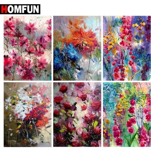 HOMFUN Diy 5d Diamond Painting "Oil painting flowers" Cross Stitch Square Round Diamond Embroidery Handwork Rhinestone Art