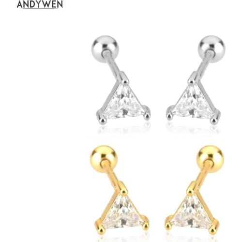 ANDYWEN 925 Sterling Silver Gold White Triangle Stud Earring Piercing Rock Punk Clips 2021 Wedding Gift Tiny Special Jewels
