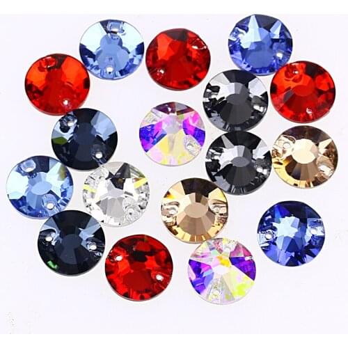Glitter Round Flatback Sewing Crystal Strass Crystal Glitter Sew On Glass rhinestones for clothes Garment Dress nails accessorie