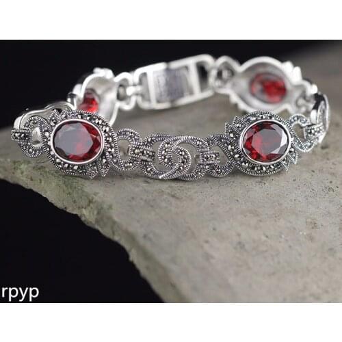 KJJEAXCMY Fine jewelry S925 pure silver ornament Thailand craft lady pomegranate red hand chain