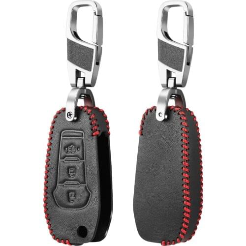 Leather Case Car Key Cover For Ford Ranger Fusion Fiesta Mondeo Mk4 Escort Everest S Max Kuga 2 Focus MK3 Ecosport Car Keychain