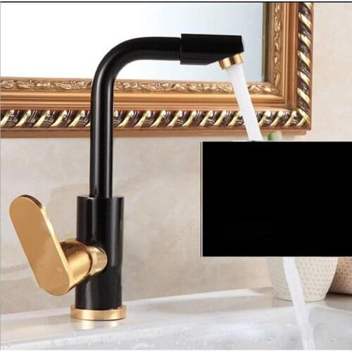Black Gold Rotating Single Hole Space Aluminum New Bathroom Basin Hot and Cold Faucet