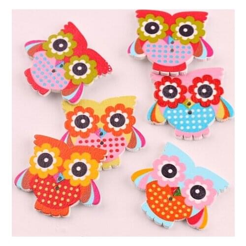 Mixed Color Owl Wooden Buttons For Children Doll Clothes 50pcs Scrapbooking Costura Accessories For Needlework Apparel 2 Holes