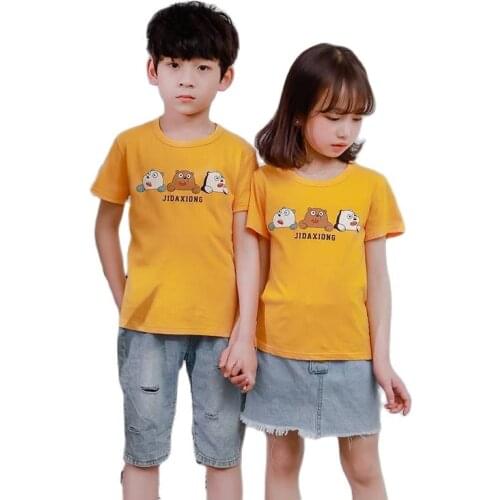 Baby Kids T-shirts Toddler Girl Summer Clothes 2021 Cotton Short-sleeves Boys GraphicTee Cartoon Bear Design O-Neck Tops Tees