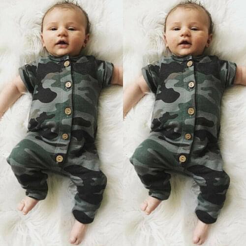 Newborn Infant Baby Boy Girl Kids Camo Short Sleeve Summer Romper Jumpsuit Bodysuit Clothes Outfit