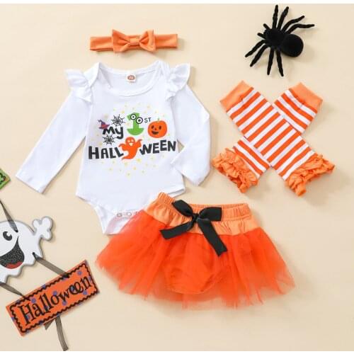 My First Halloween Costumes Girl Romper Set Infantil Short Sleeve Jumpsuits pumpkin Clothes Halloween Newborn Kids Baby Product
