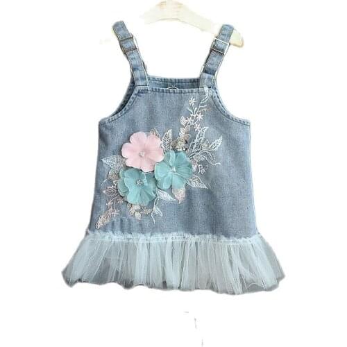 2021 Toddler Girls Denim Strap Dress Spring Autumn Baby Girl Sling Jeans Dresses Korean Style Kids Clothes Children 2 3 4 5 6 7Y
