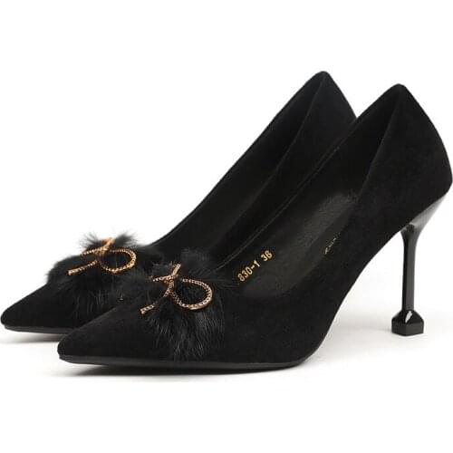 Elegant Suede Women Pumps High Heels Rhinestone bow-knot Wedding Shoes Design Pointed Toe High Heels Shoes 9CM 2020