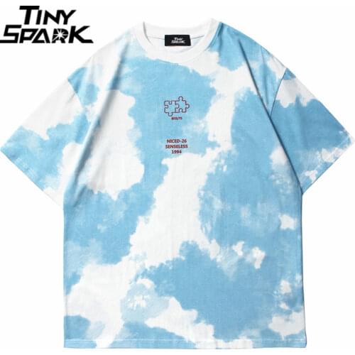 Hip Hop Tie Dye T-Shirt Streetwear Letter Puzzle Printed Tshirt 2021 Men Summer T Shirt Harajuku Cotton Short Sleeve Tops Tees