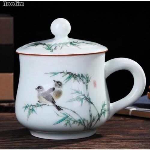 NOOLIM Jingdezhen Ceramic Teacup High-Temperature Firing Blue and White Porcelain Water Cup With Lid Convenient Office Drinkware