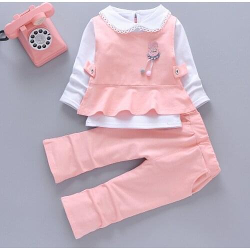 2020 Korean version Fashion Cute Kids Clothes Set Long Sleeve T-shirt Tops Autumn Outfits 3Pcs Little Girl Casual Clothing Suit