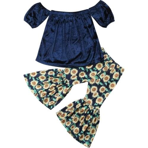 Toddler Kids Baby Girl Clothes Sets Lace Top T-shirt Wide Leg Flared Bell Pants Casual Cotton Outfits Clothing Set Girl 1-6T