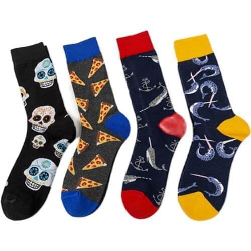 Fashion Womens Socks New 2021 Winter Trend Skull Pattern Casual Cotton Men Sock Art Printing Streetwear Female Middle Tube Sock