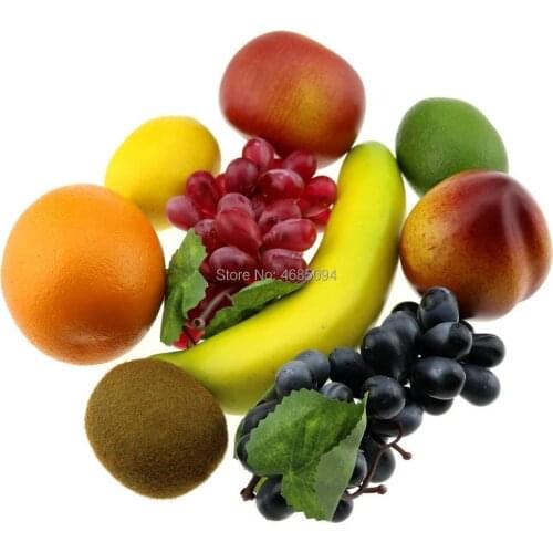 Gresorth Artificial Mixed Fruit Set Fake Apple Banana Orange Lemon Peach Grape Kiwi Christmas Party Decoration - 9 Fruits