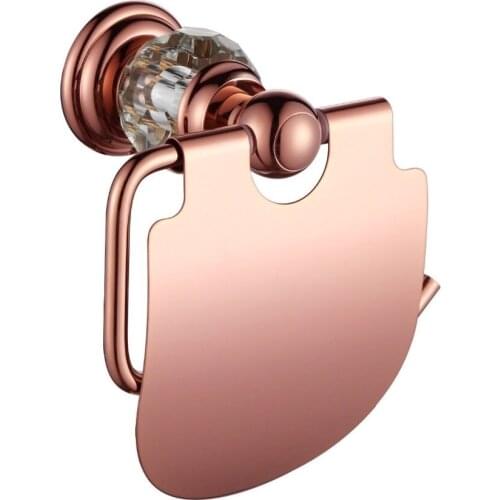 Hotel Home Rose gold clour bathroom solid brass Crystal Toilet Paper Holders Wall Mounted