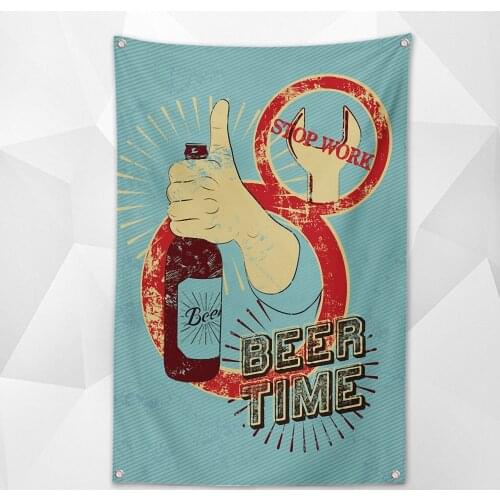 BEER TIME Nostalgic Retro Hanging Cloth Wall Chart Vintage Beer Day Poster Wallpaper Banner Flag for Beerfest Parties Decoration
