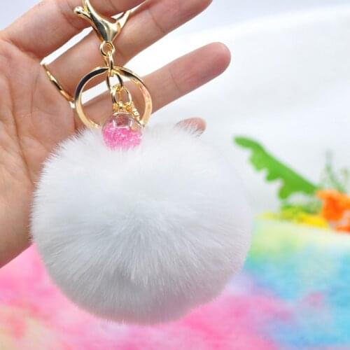 New Cute Girl Fluffy Fur Ball Pompom Unicorn Keychain Women Rabbit Fur Ball Key Chain With Ctystal Ball Charm Jewelry Party Gift