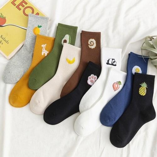 Autumn and Winter Funy Colorful Fruit Cotton Tube Womens Socks Harajuku Cute Trendy Socks Ins Hot Woman Socks Cartoon Socks