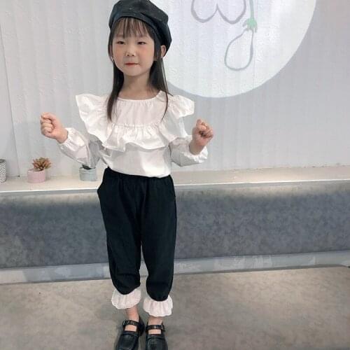 Autumn New Baby Girls Clothing Sets Korean Ruffled Long-sleeve Shirt+ Casual Pants Kids 2pcs Suits for Girls Toddler Clothes Set