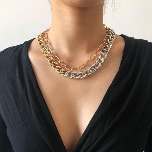 Lalynnly Punk Choker Necklace For Women Collar Statement Fashion Jewelry Gold Silver Color Chunky Thick Chain Neck Jewelry N8140