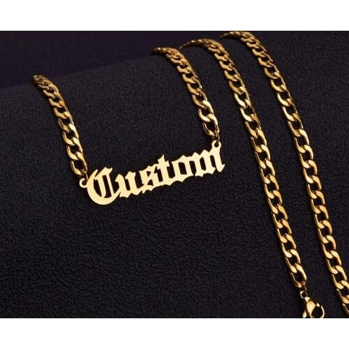 Customized Fashion Stainless Steel Name Necklace Personalized Letter Gold NK Chain Necklace Pendant Nameplate Gift