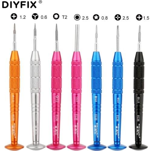 DIYFIX Precision Screwdriver P2 1.2 1.5 Cross 2.5 Phiilips 0.6 Y Tip T2 2.5 Hex for iPhone Samsung Phone MP3 Opening Repair Tool