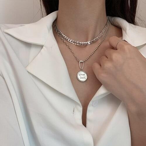 S925 Sterling Silver Necklace for Women Fashion Light Luxury Heavy Chain Clavicle Chain Lucky Letter Necklace Jewelry Wholesale