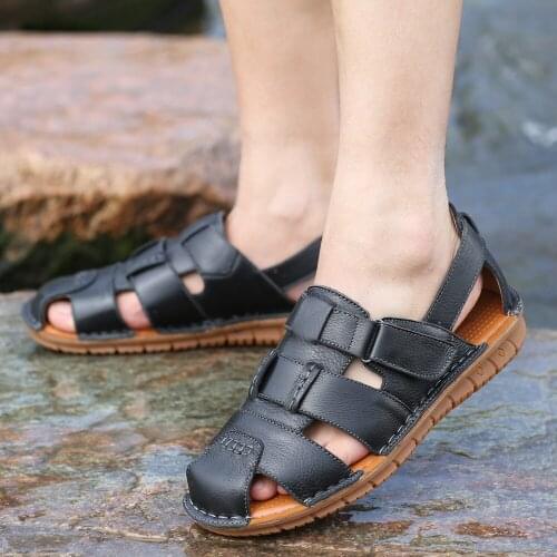 Summer Genuine Cow Leather Non-Slip Sandals Mens Soft Bottom Wear-Resistant Sandals Men comfortable Leisur men beach shoes