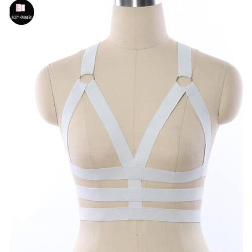 Sexy White Body Harness Bustier Fetish Dress Pole Dance Cage Bra Wedding Bridal Lingerie Gothic Bondage Harness Bra