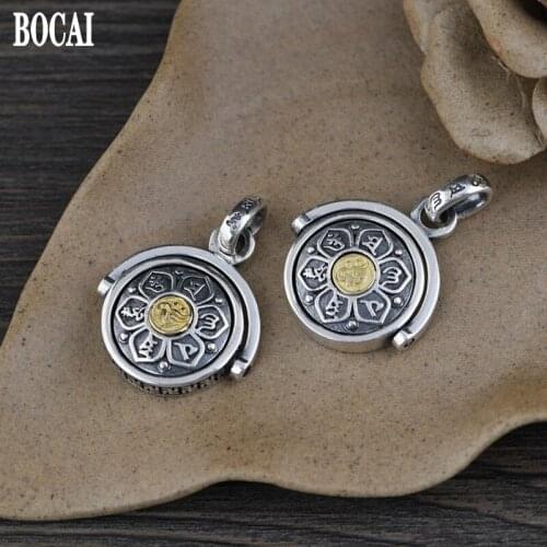 S925 Silver New Fashion Pendant for Men and Women Thai Silver Style Rotatable for Men and Women Six Words Mantra Silver Pendant