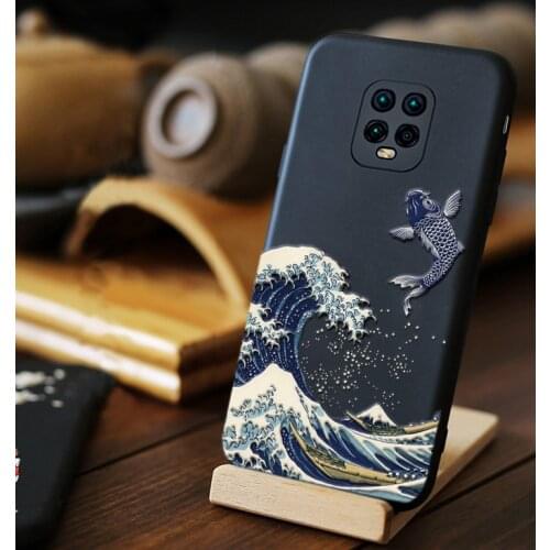 Cute Phone Case For Xiaomi Redmi Note 9S 9 Pro Max Cases Cover For Fundas Redmi Note9S Note9 Note 9 S Black 3D Fish Waves Case