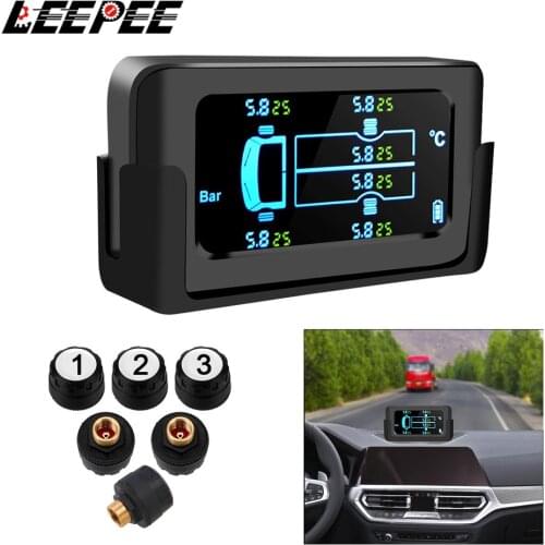 Solar Smart Car TPMS 165Psi 14.5bar Save Fuel 6 Sensors Tire Pressure Monitoring System Auto Security Alarm Digital LCD Display