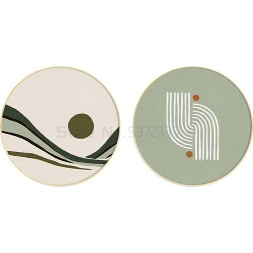 Nordic fresh restaurant decorative painting log style living room hanging painting abstract lines circular murals