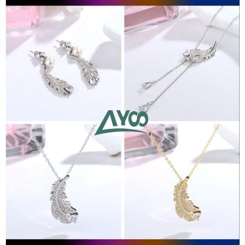 SWA 1:1 2021 Fashion Jewelry Exquisite Charm Gold Silver Feather Series Necklace Earrings Bracelets Set Romantic Gift For Women