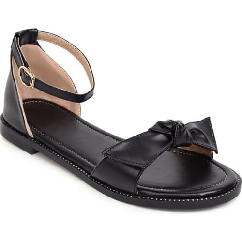 ZJVI Women Summer Flat Sandals Woman Fashion Flats Shoes Sandalias New Casual Party 2021 Children Child Girls Bowtie Black White