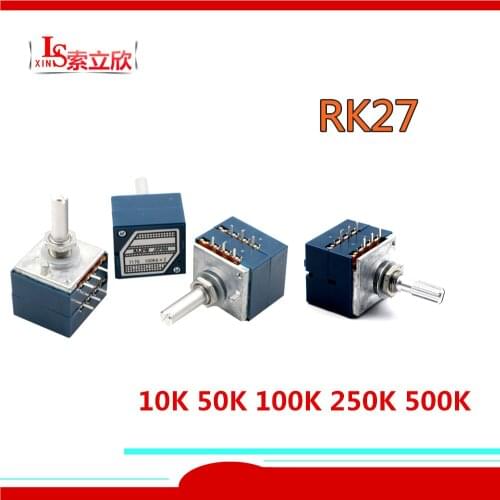 1PCS/2PCS NEW RK27 double volume potentiometer 10K 20K 50K 100K 250K 500K round handle switch