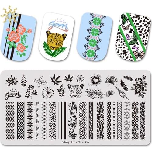 SHOPANTS 1Pcs Stainless Steel Nail Stamping Plates Lace Elements Nature World Animals Butterfly Pattern Nail Art DIY Template