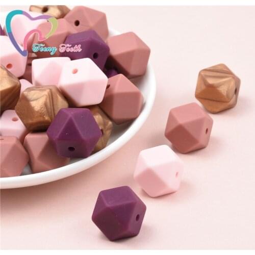 100 PCS 4 Colors 14-17 MM Hexagon Teething Silicone DIY Beads Baby Teether Shower Gift Necklace Pacifier Chain Loose Ball Beads