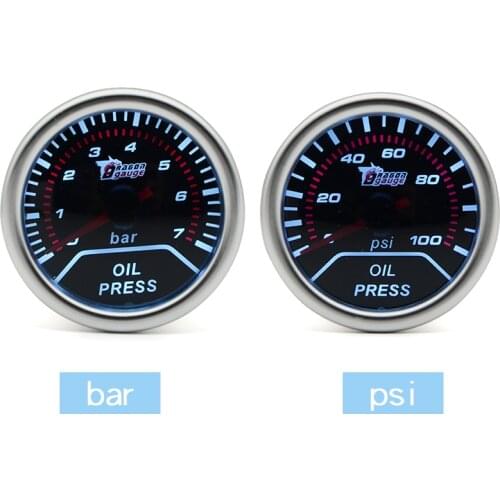 2" 52MM Universal Oil press Car Gauge 0-7 bar 0-100 PSI Oil pressure Meter Auto White LED